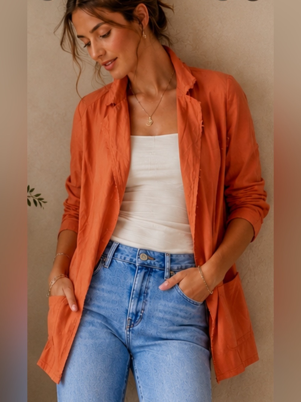 Go> By Go Silk Women's Orange Go> By Gosilk Go Crinkle Cut Silk Jacket Size S